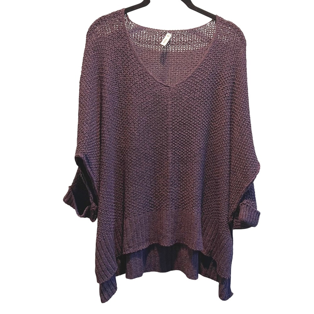 Wishlist Purple‎ Knit V Neck Oversized Batwing Sleeve Sweater Top Women's S/M